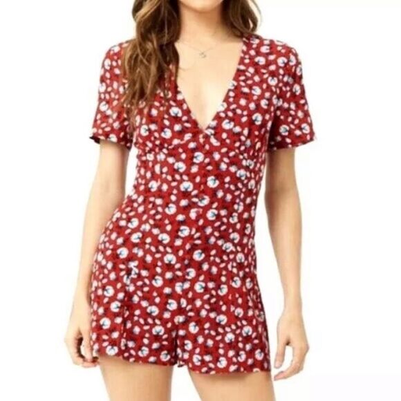 Forever 21 Floral Romper V Neck Keyhole Cap Sleeve - Picture 1 of 12